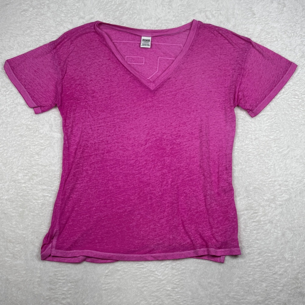 Victoria's Secret PINK Tee Women Large‎ Sheer Pink Y2K Slub Knit Short Sleeve